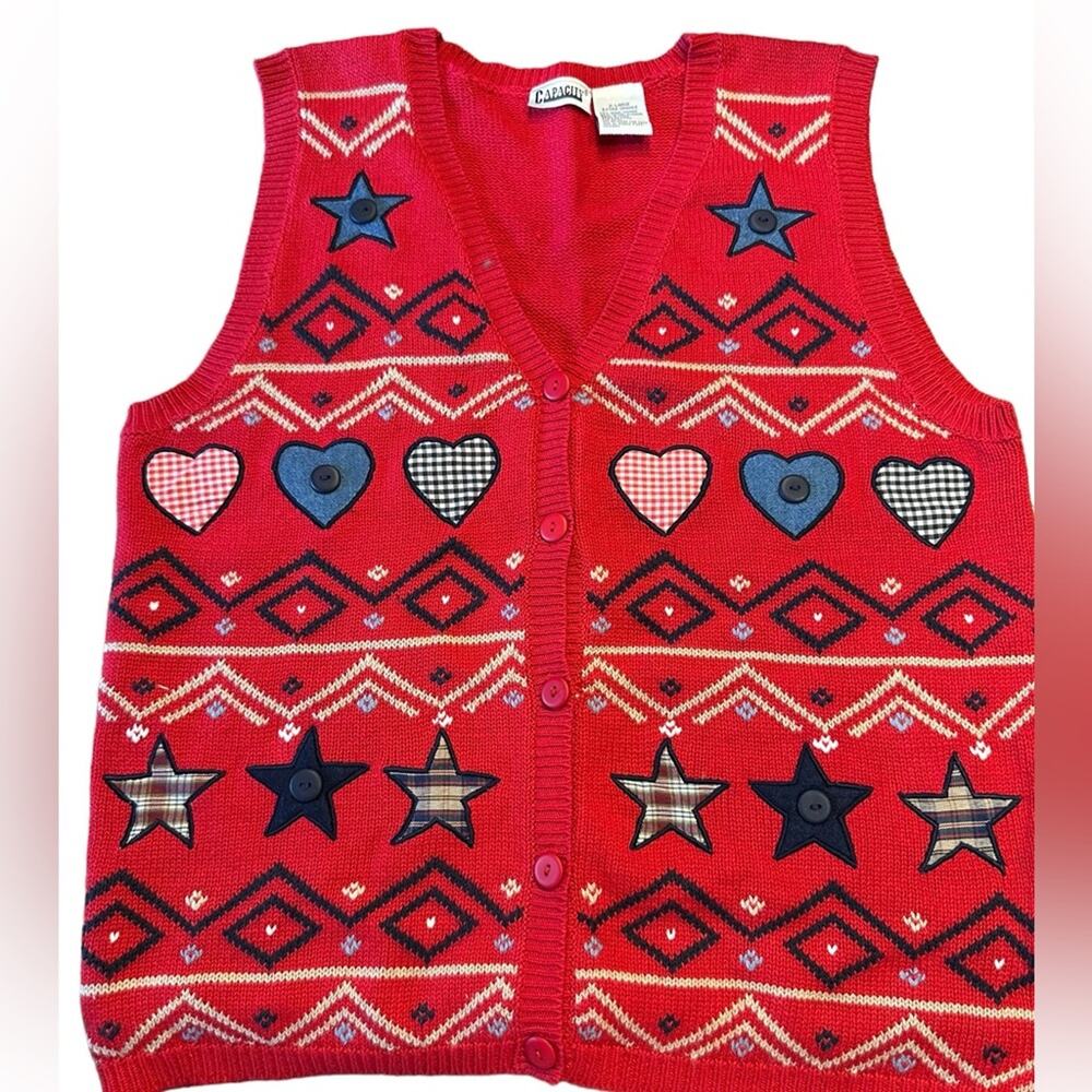 Capacity Women’s XL Red Patriotic Cotton Ramie Sweater Vest